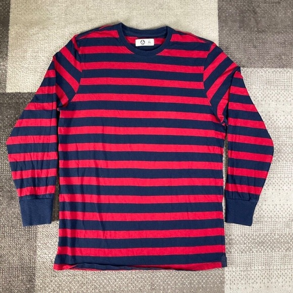 American Giant Striped‎ Long Sleeve Crew Neck Tee Shirt Red Blue Men's Size XL - Picture 1 of 6